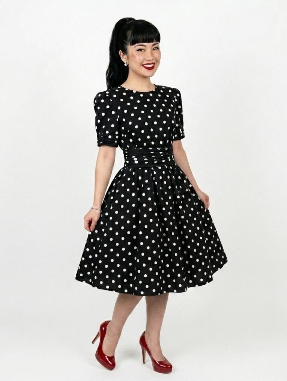 The Kollection Ltd. Vintage Black and White Polka Dot Dress Size 6